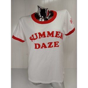 PINK Victorias Secret " Summer Daze " Red White T Shirt Top L Large Used